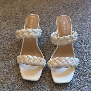 Sincerely Jules white braided sandal block heels 7 NWT